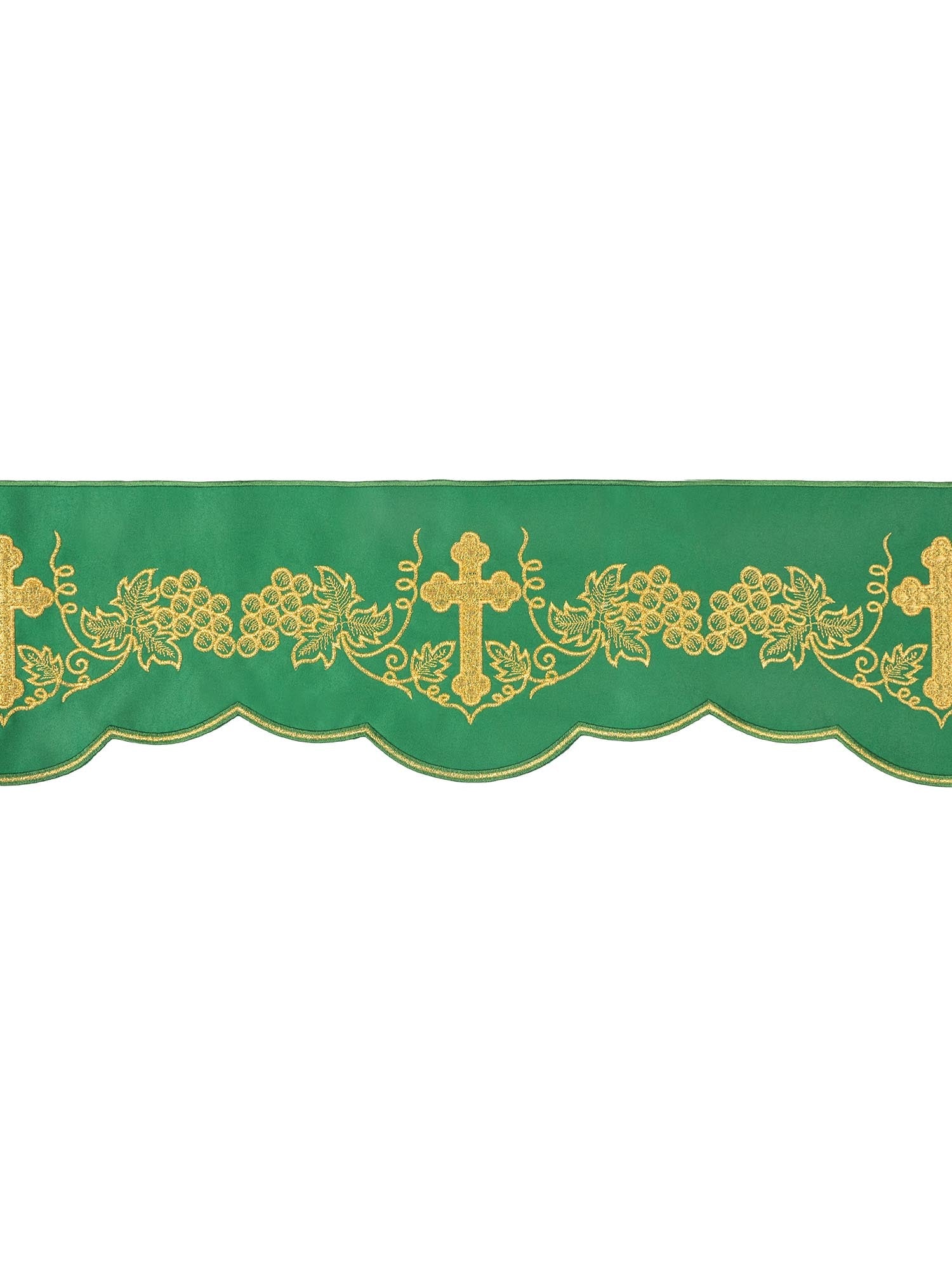 Puntilla de altar con bordado Cruz y Uvas - verde KOM/020/01 15cm 3,5m - CASULLAS.ES