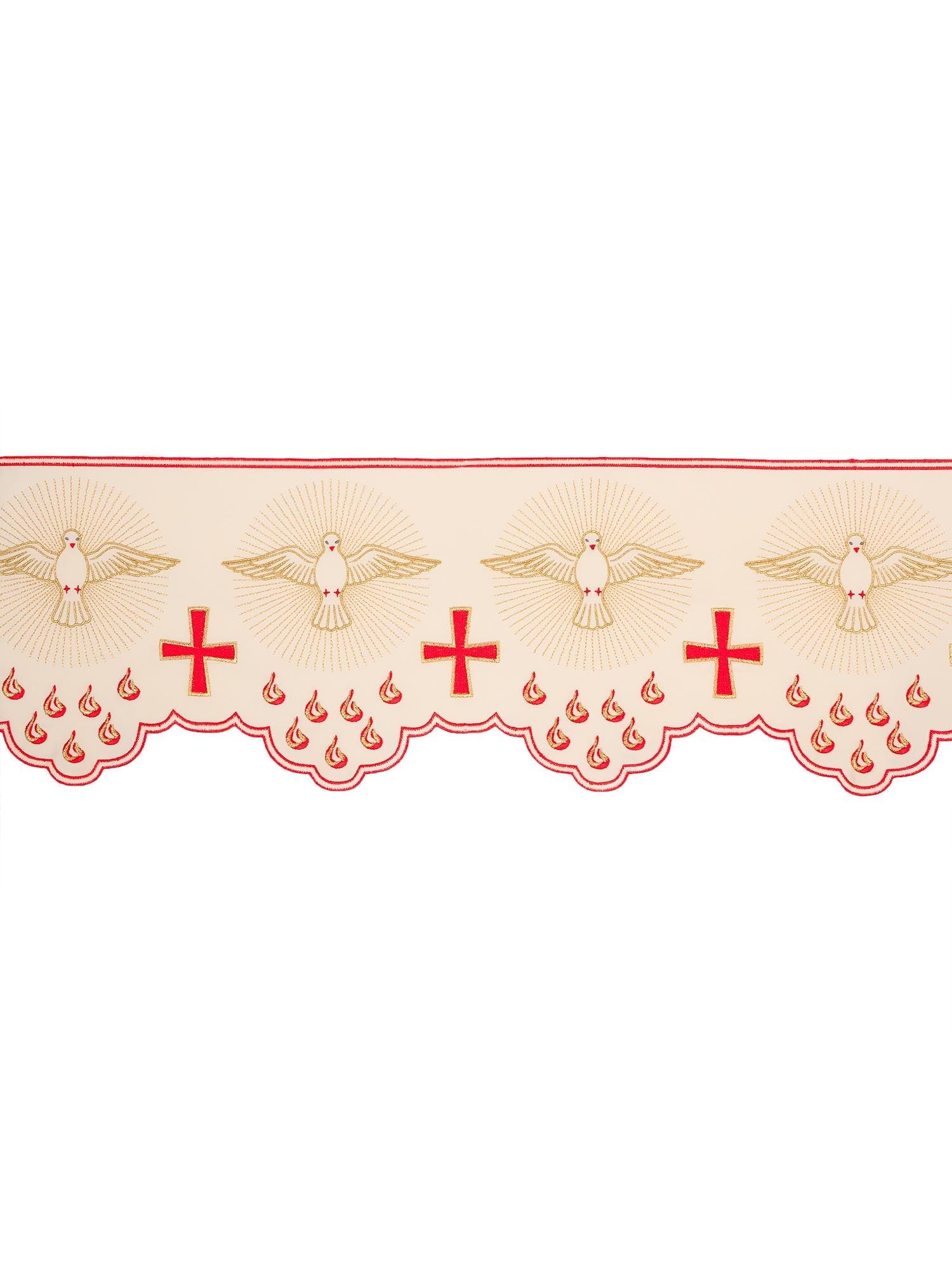 Puntilla de altar con bordado Espíritu Santo con llamas - marfil KOM/044/05 20cm 3,5m - CASULLAS.ES