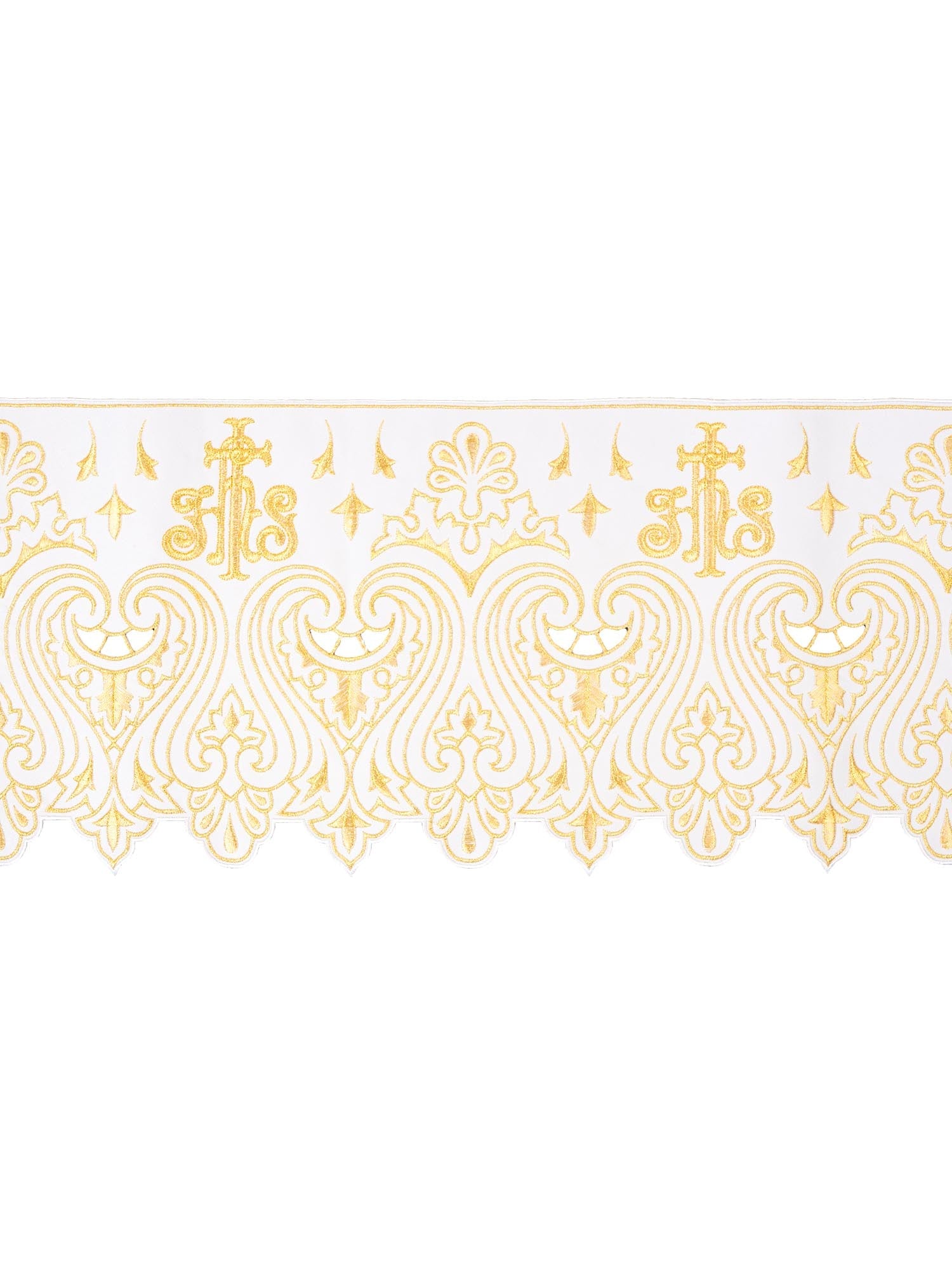 Puntilla de altar con bordado IHS - blanco KOM/031/04 24cm 3,5m - CASULLAS.ES
