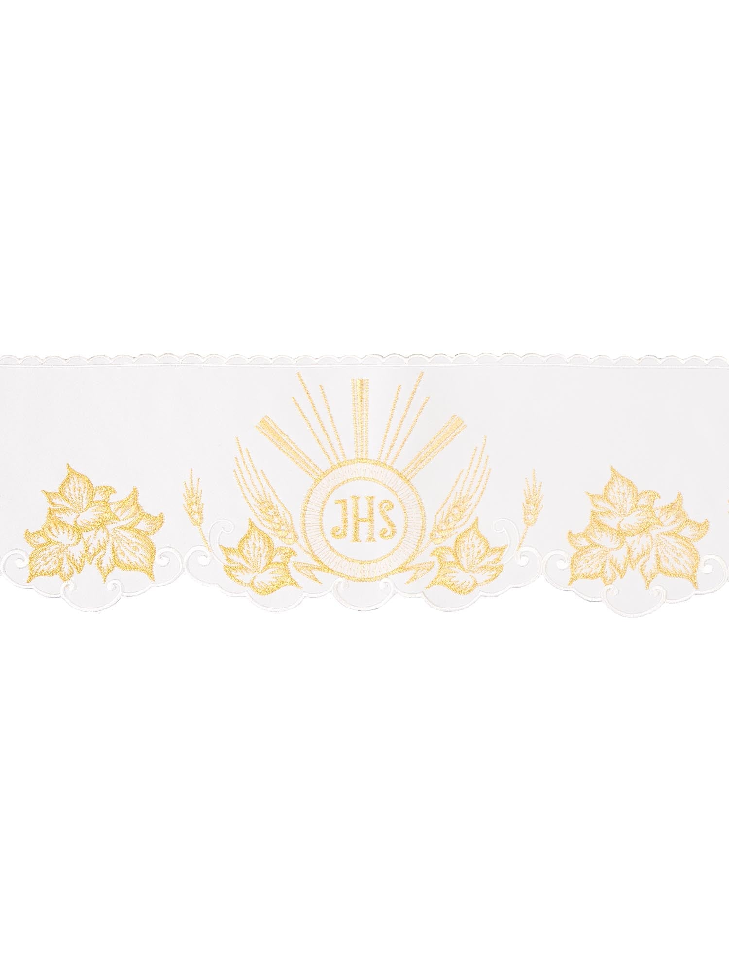 Puntilla de altar con bordado IHS - blanco KOM/053/04 15cm 3,5m - CASULLAS.ES