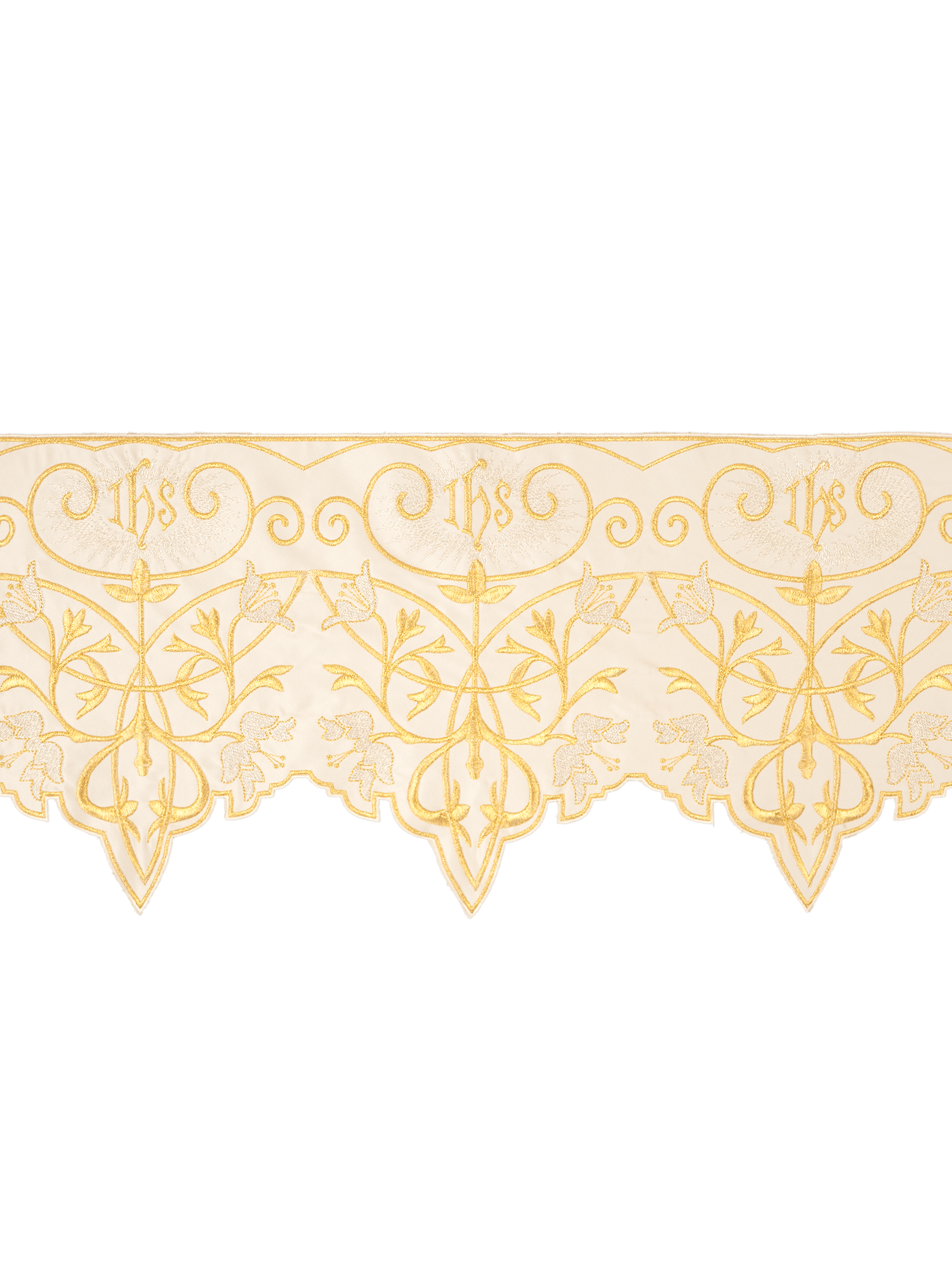 Puntilla de altar con bordado IHS - marfil KOM/037/05 27cm 3,5m - CASULLAS.ES