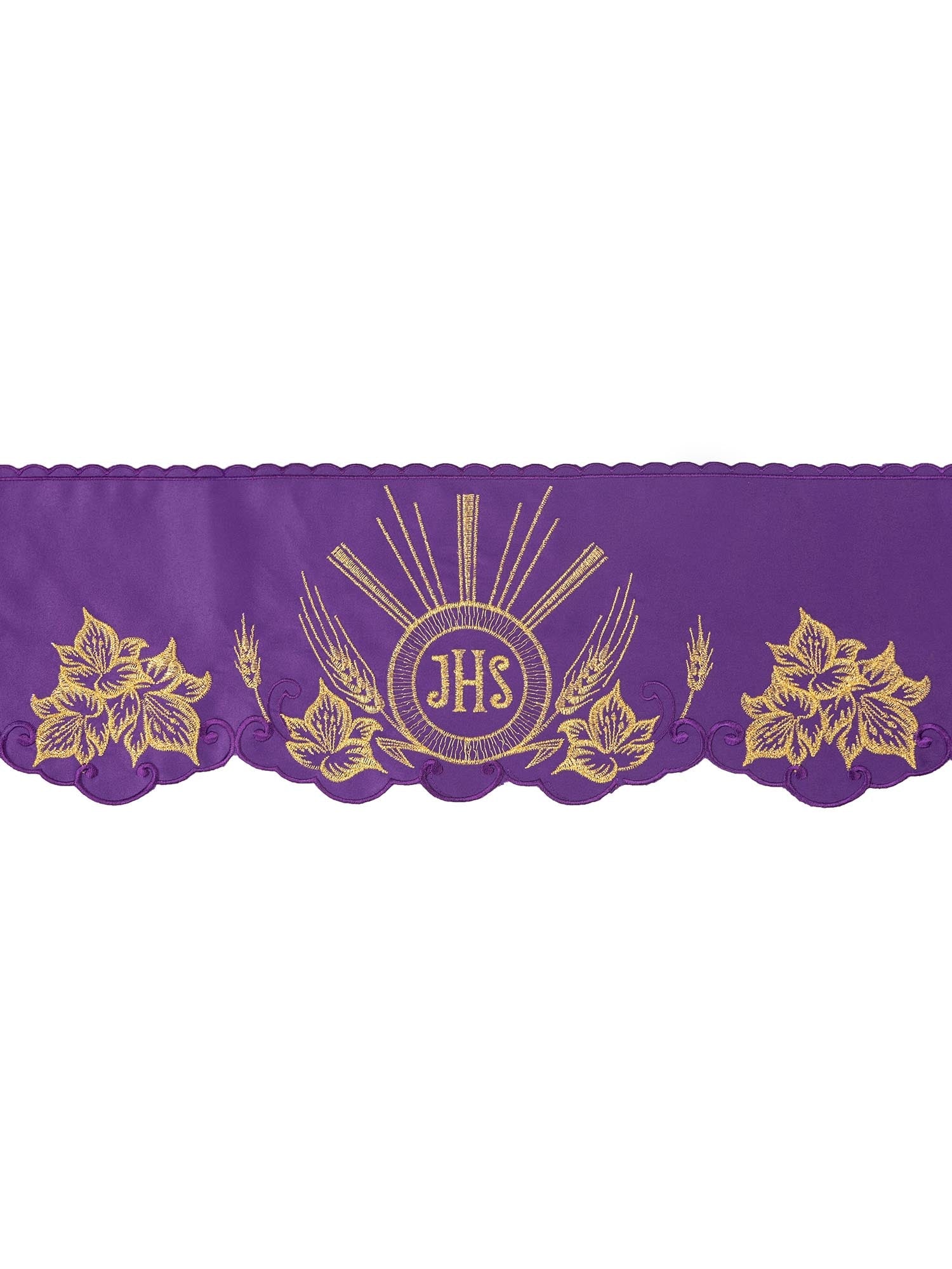 Puntilla de altar con bordado IHS - morado KOM/053/03 15cm 3,5m - CASULLAS.ES