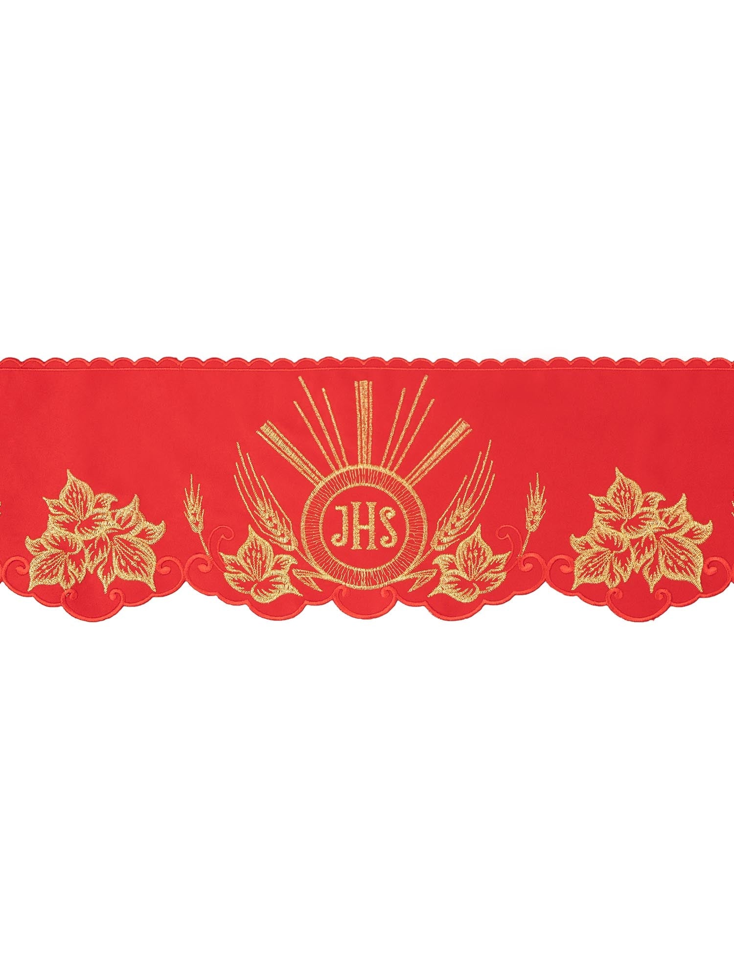 Puntilla de altar con bordado IHS - rojo KOM/053/02 15cm 3,5m - CASULLAS.ES