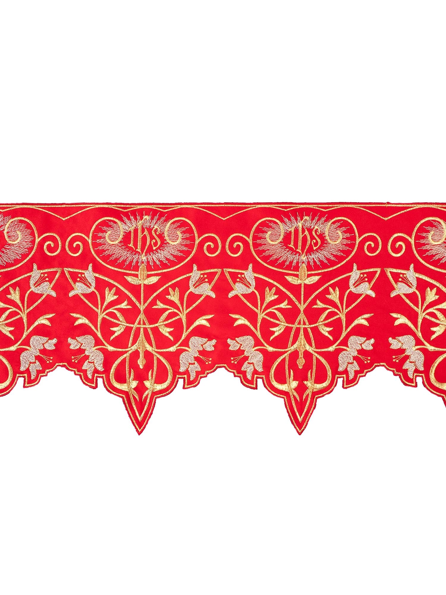 Puntilla de altar con bordado IHS - rojo KOM/037/02 27cm 3,5m - CASULLAS.ES