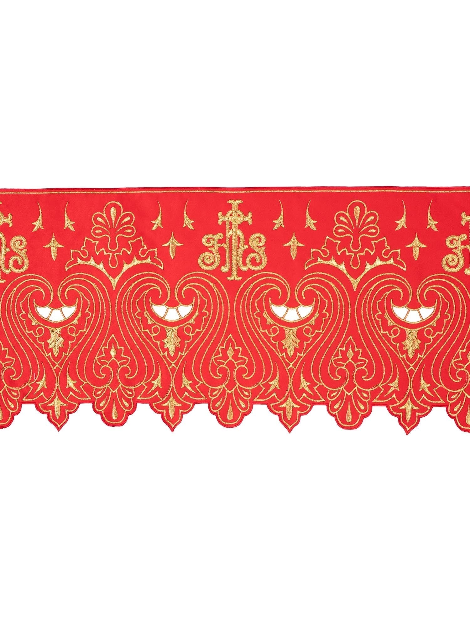 Puntilla de altar con bordado IHS - rojo KOM/031/02 24cm 3,5m - CASULLAS.ES