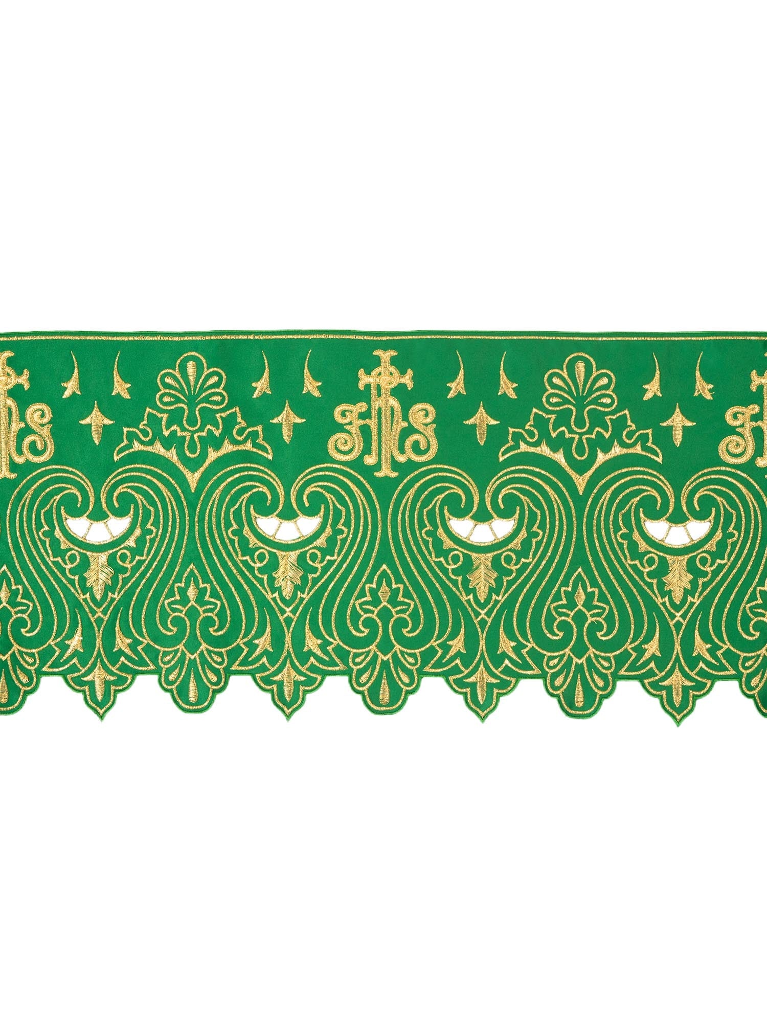Puntilla de altar con bordado IHS - verde KOM/031/01 24cm 3,5m - CASULLAS.ES