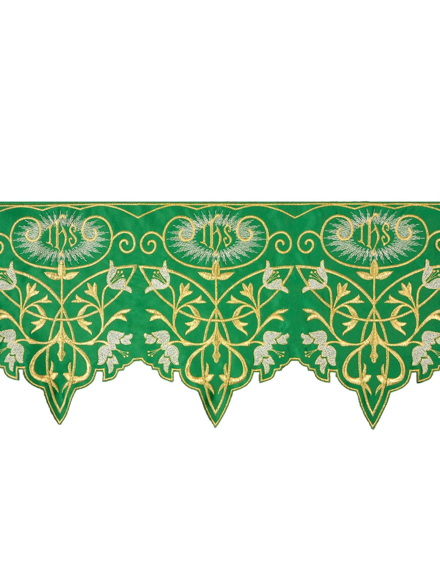 Puntilla de altar con bordado IHS - verde KOM/037/01 27cm 3,5m - CASULLAS.ES