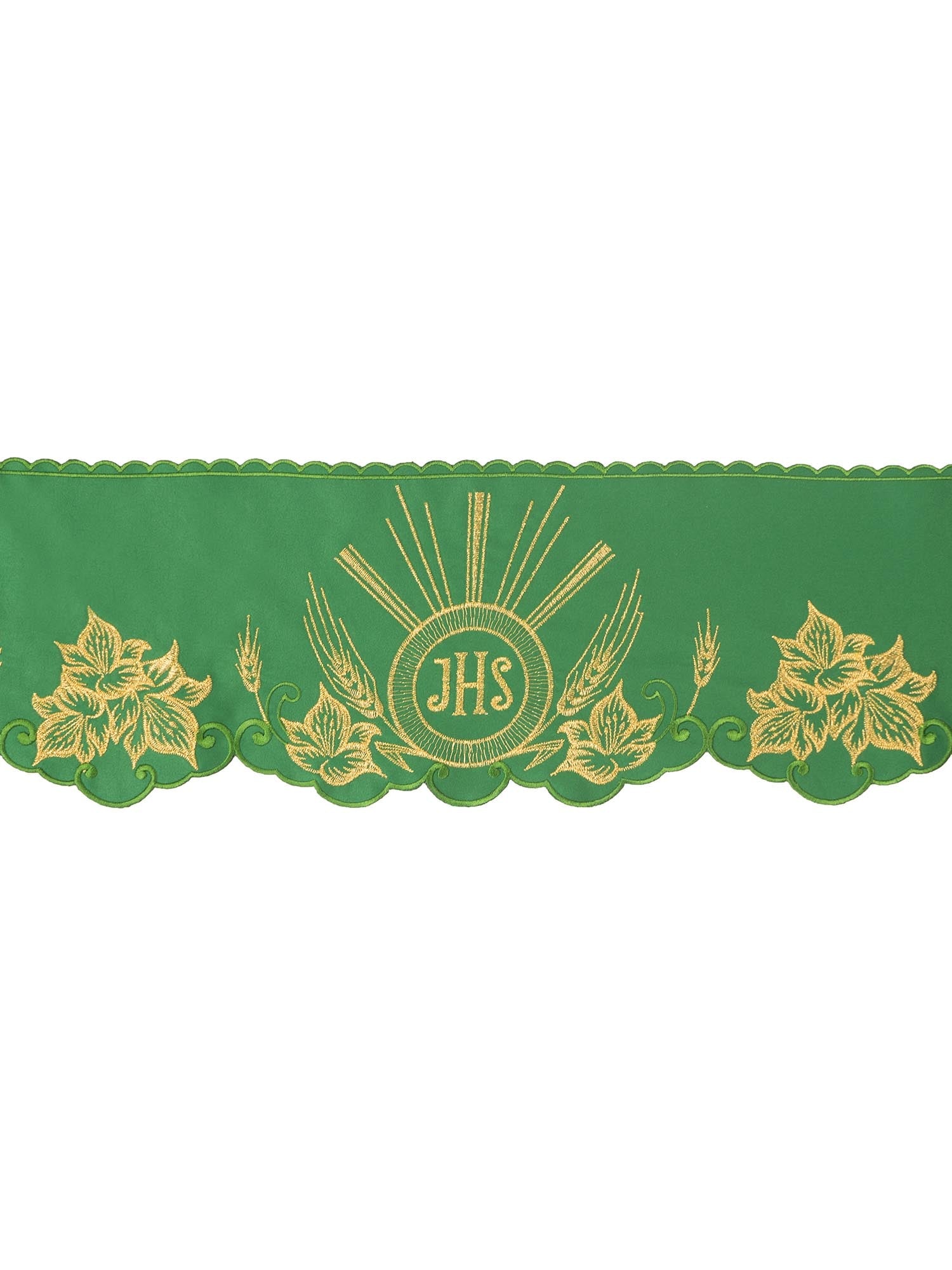 Puntilla de altar con bordado IHS - verde KOM/053/01 15cm 3,5m - CASULLAS.ES