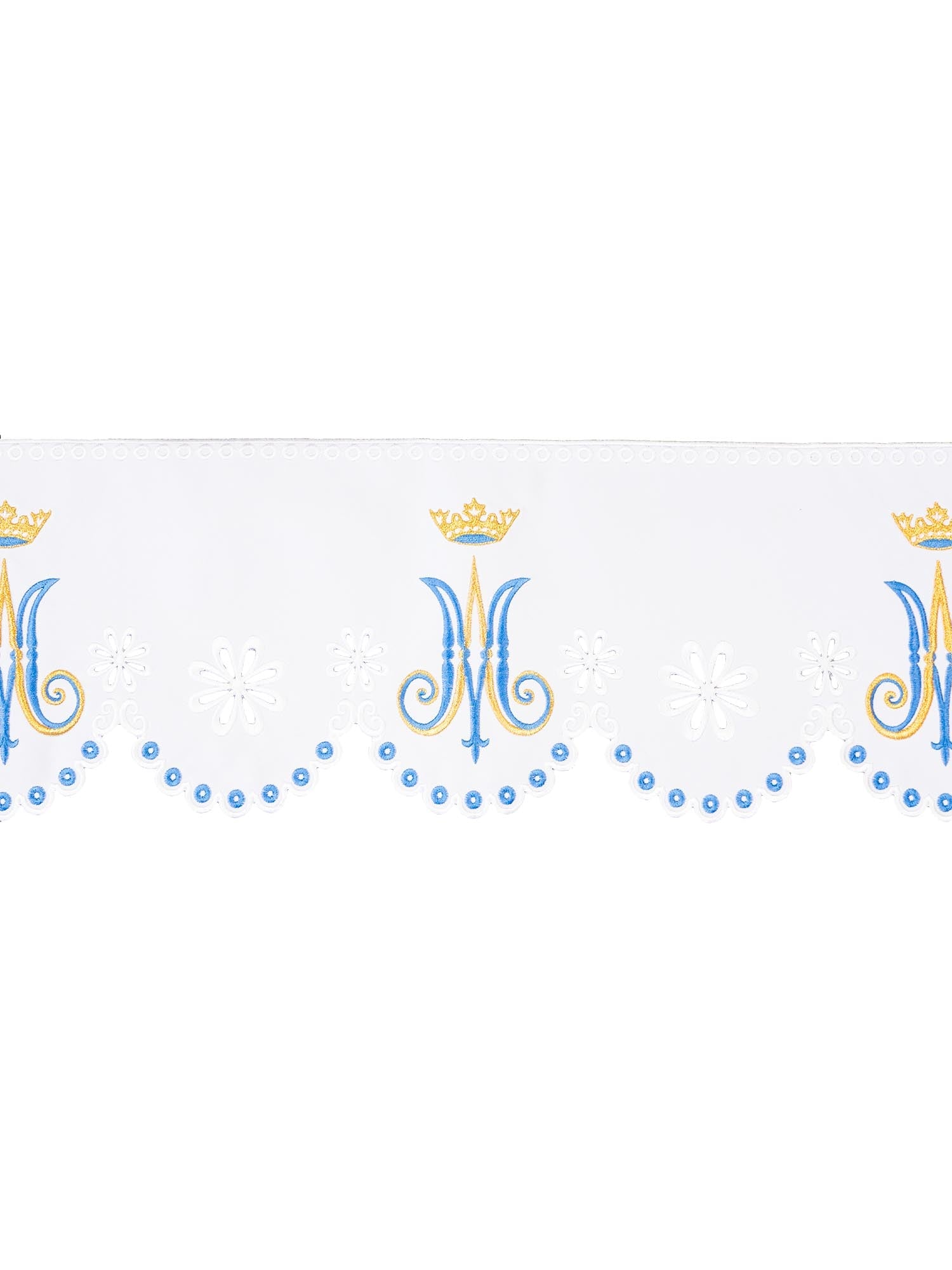 Puntilla de altar con bordado Mariano - blanco KOM/047/04 19cm 3,5m - CASULLAS.ES