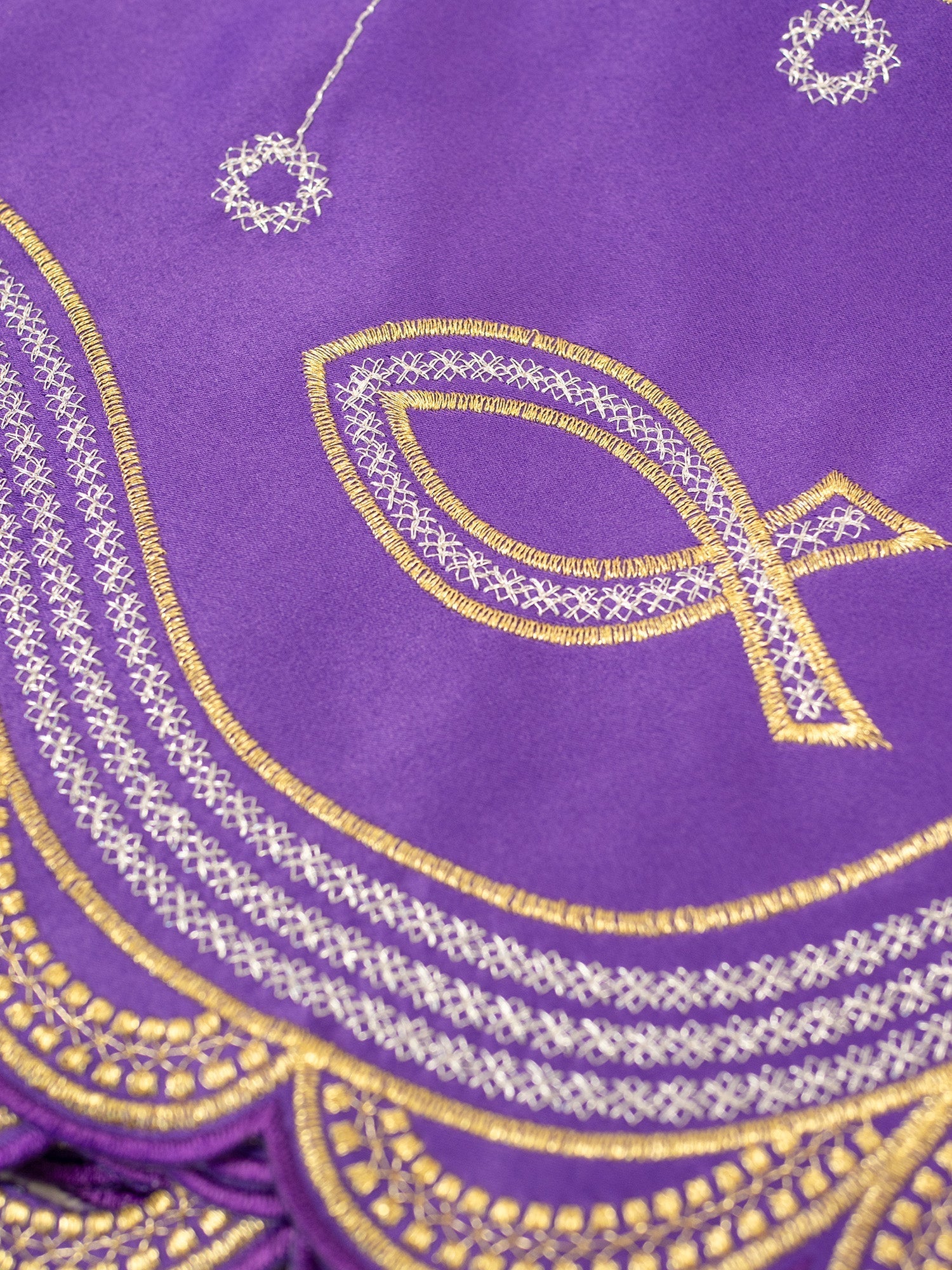Puntilla de altar con bordado PAX - morado KOM/036/03 20cm 3,5m - CASULLAS.ES