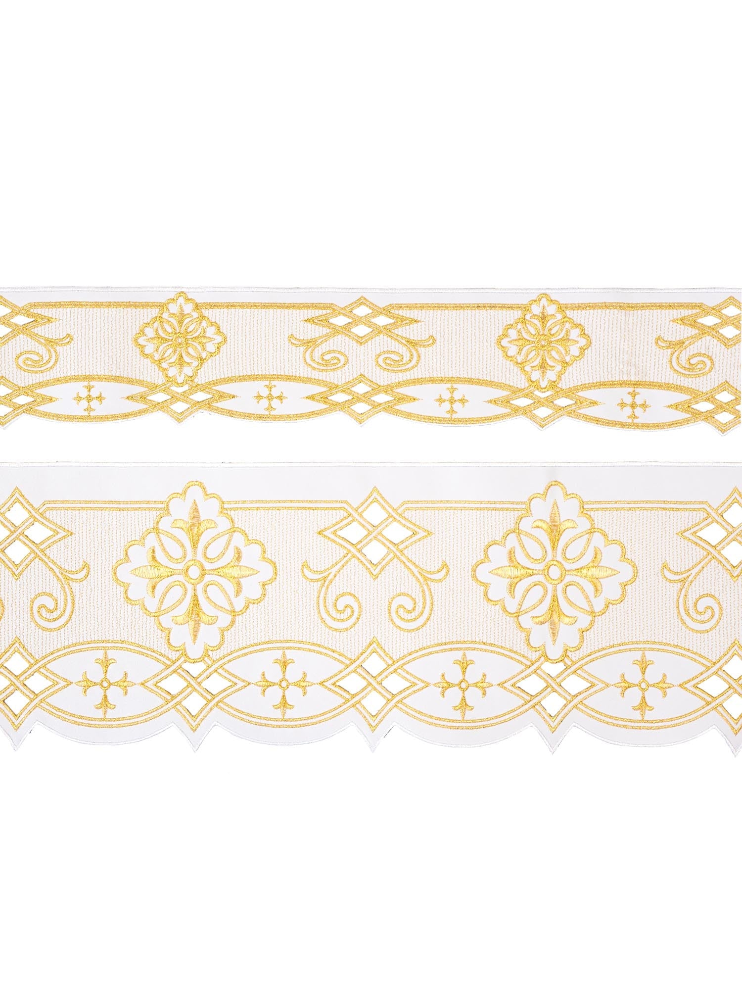 Puntilla de altar con bordado Rosetón - blanco KOM/030/04 9cm 3,5m - CASULLAS.ES