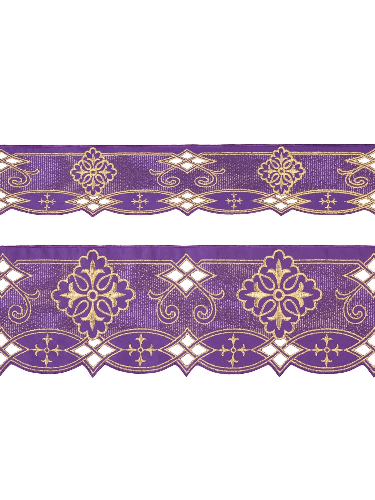 Puntilla de altar con bordado Rosetón - morado KOM/030/03 9cm 3,5m - CASULLAS.ES