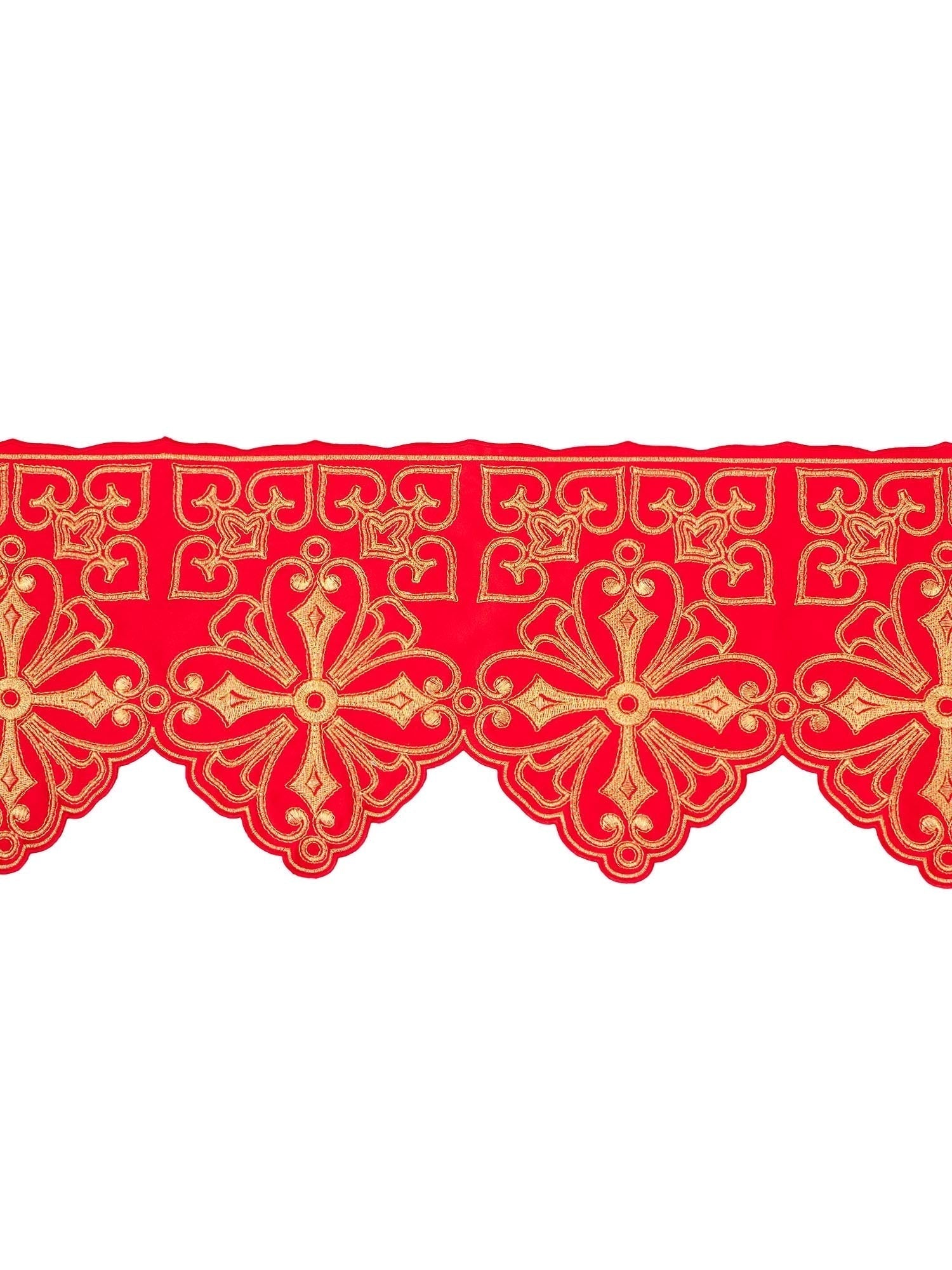 Puntilla de altar con bordado Rosetón - rojo KOM/038/02 22cm 3,5m - CASULLAS.ES