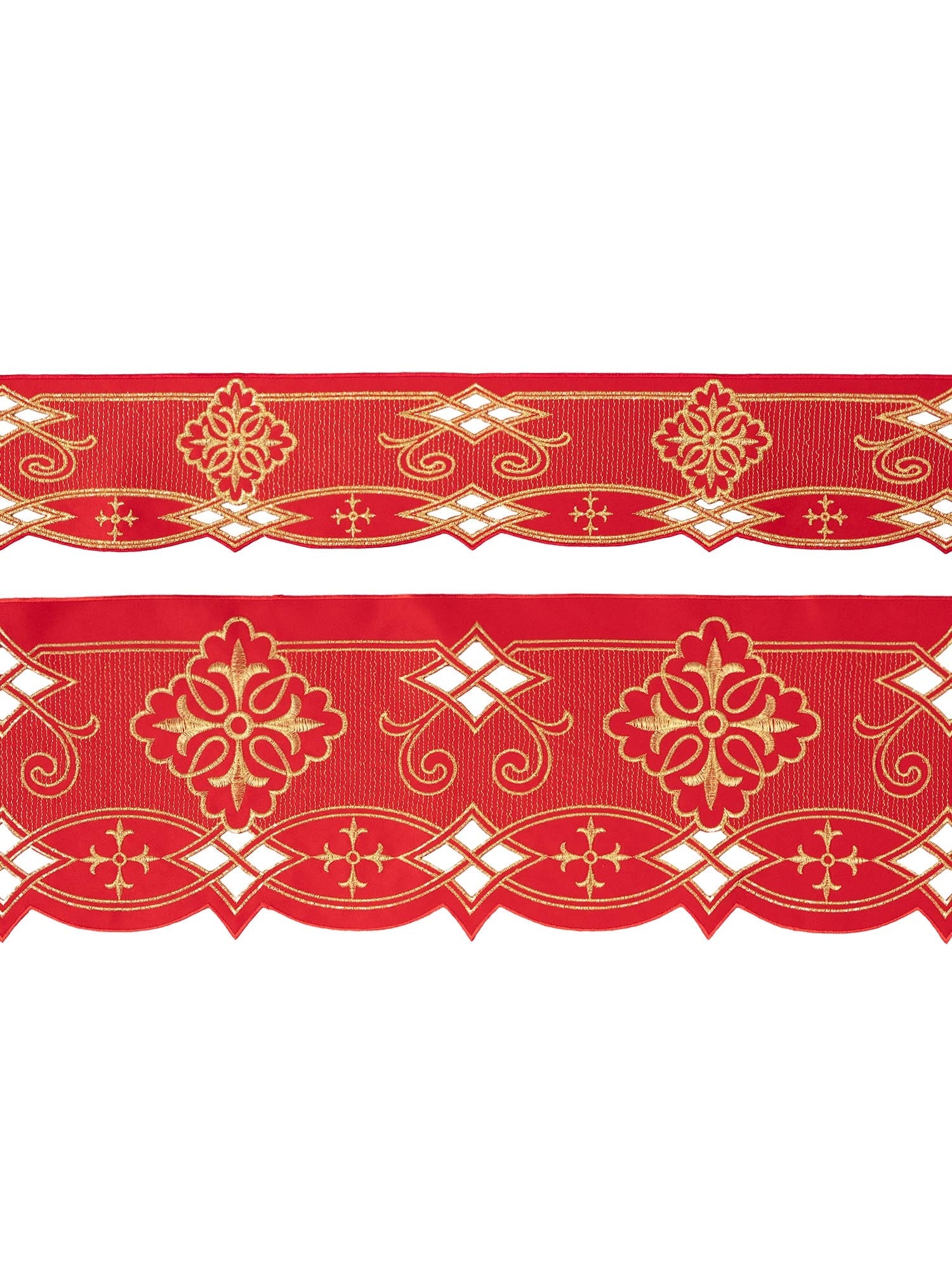 Puntilla de altar con bordado Rosetón - rojo KOM/030/02 9cm 3,5m - CASULLAS.ES