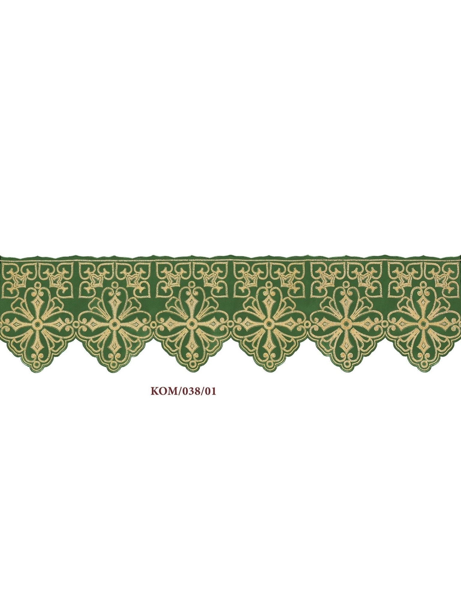 Puntilla de altar con bordado Rosetón - verde KOM/038/01 22cm 3,5m - CASULLAS.ES