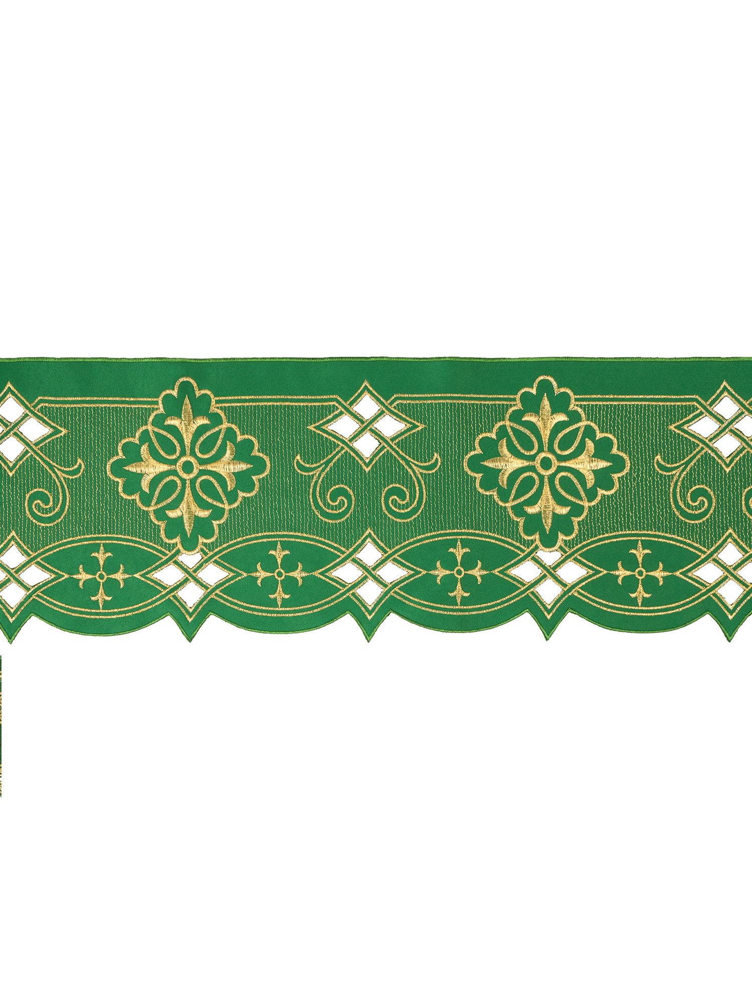 Puntilla de altar con bordado Rosetón - verde KOM/030/01 9cm 3,5m - CASULLAS.ES