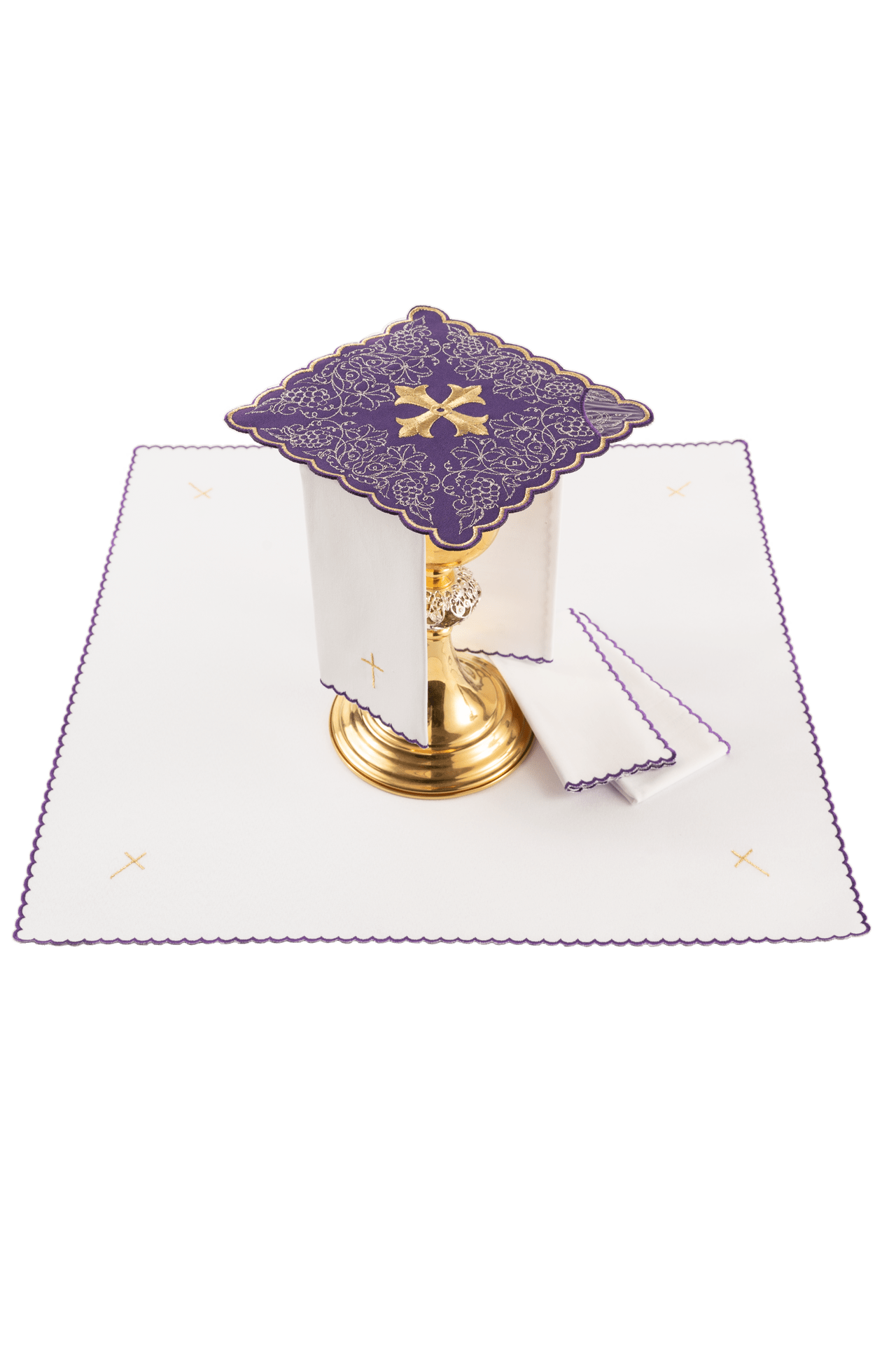 Servicio de altar bordado con motivo de cruz morado KDT/5028/03 FIOLET - CASULLAS.ES