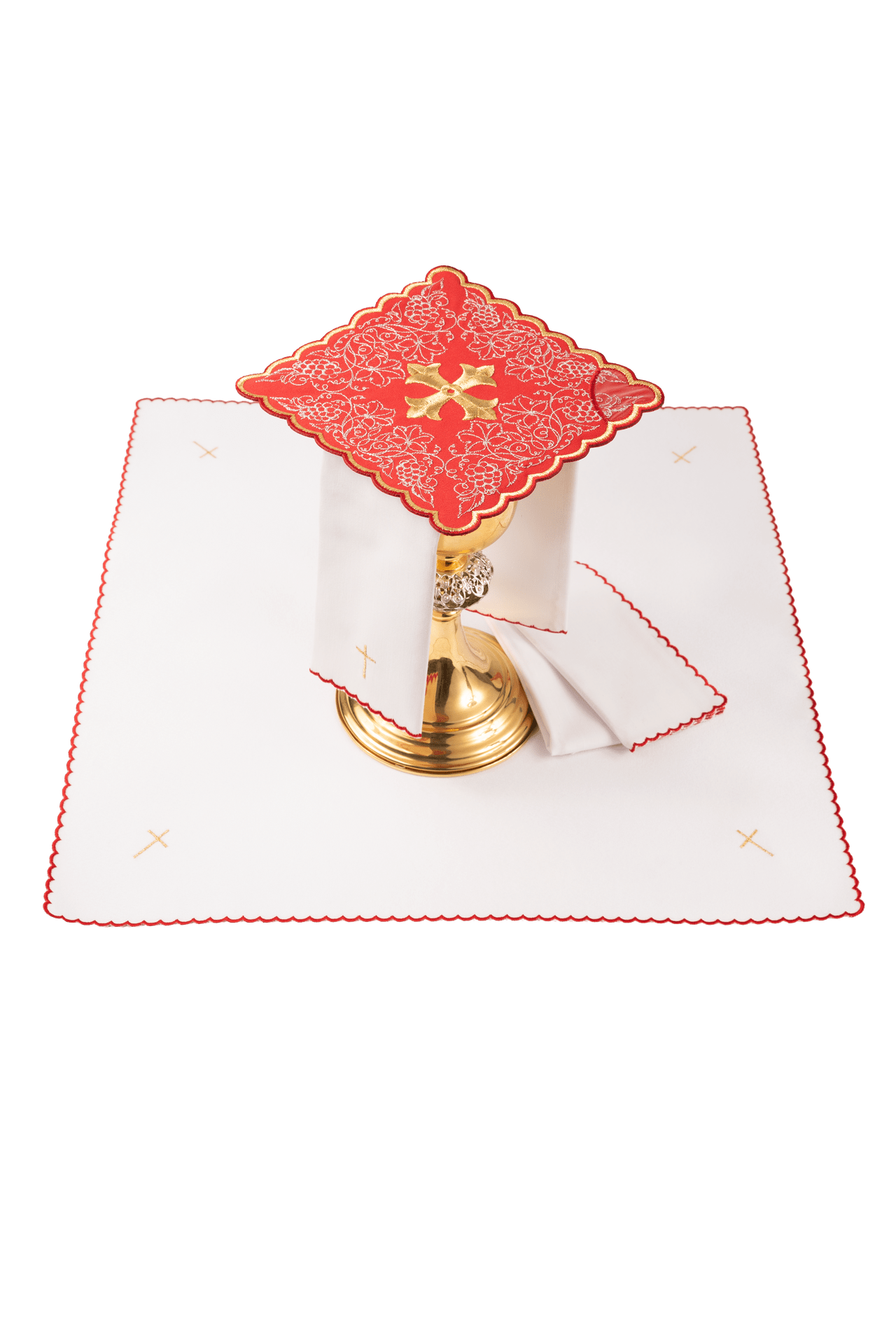 Servicio de altar bordado con motivo de cruz rojo KDT/5028/02 CZERWONY - CASULLAS.ES