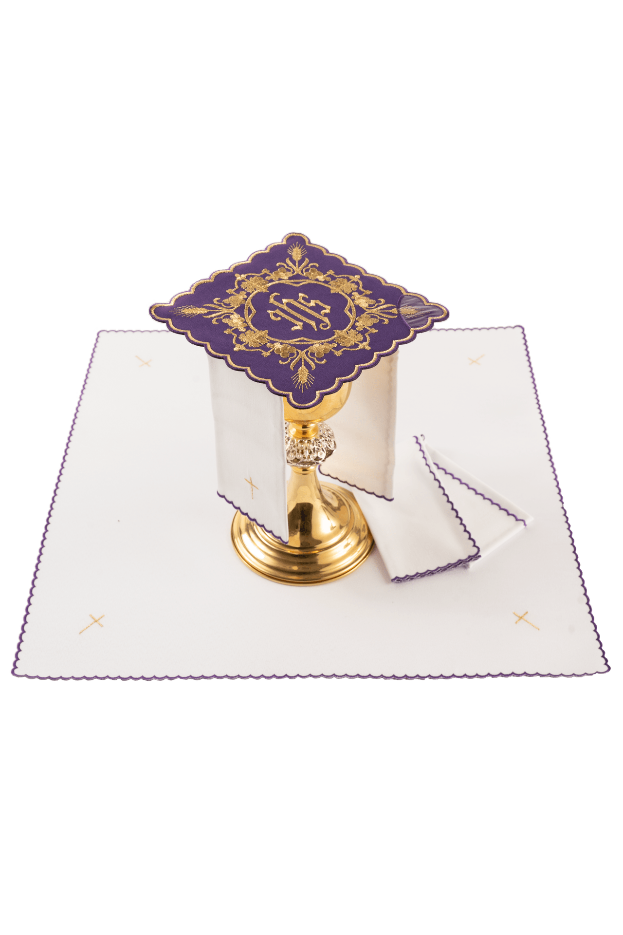 Servicio de altar bordado con motivo IHS morado KDT/5027/03 FIOLET - CASULLAS.ES