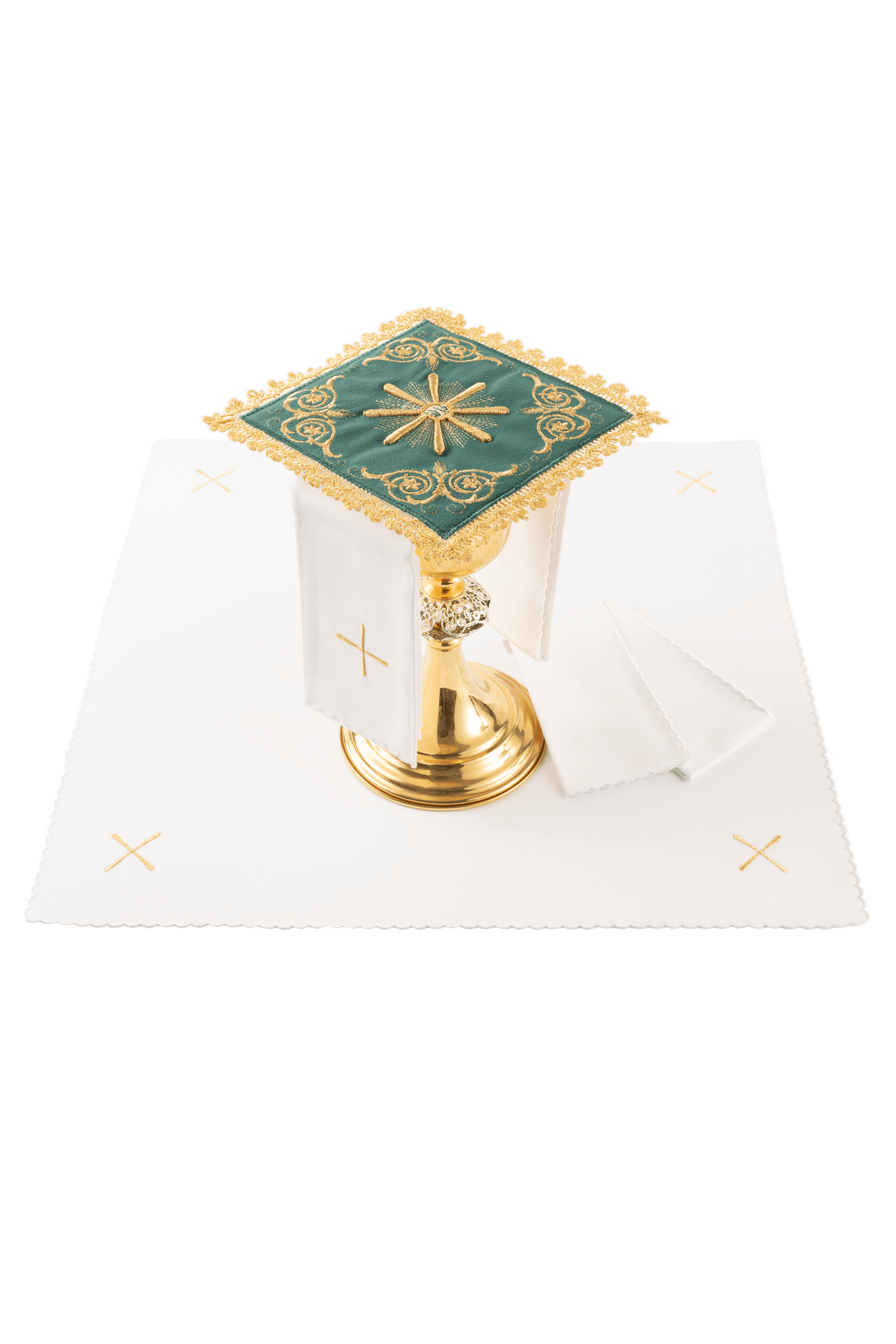 Servicio de altar bordado en terciopelo verde KDT/5034/01/W - CASULLAS.ES