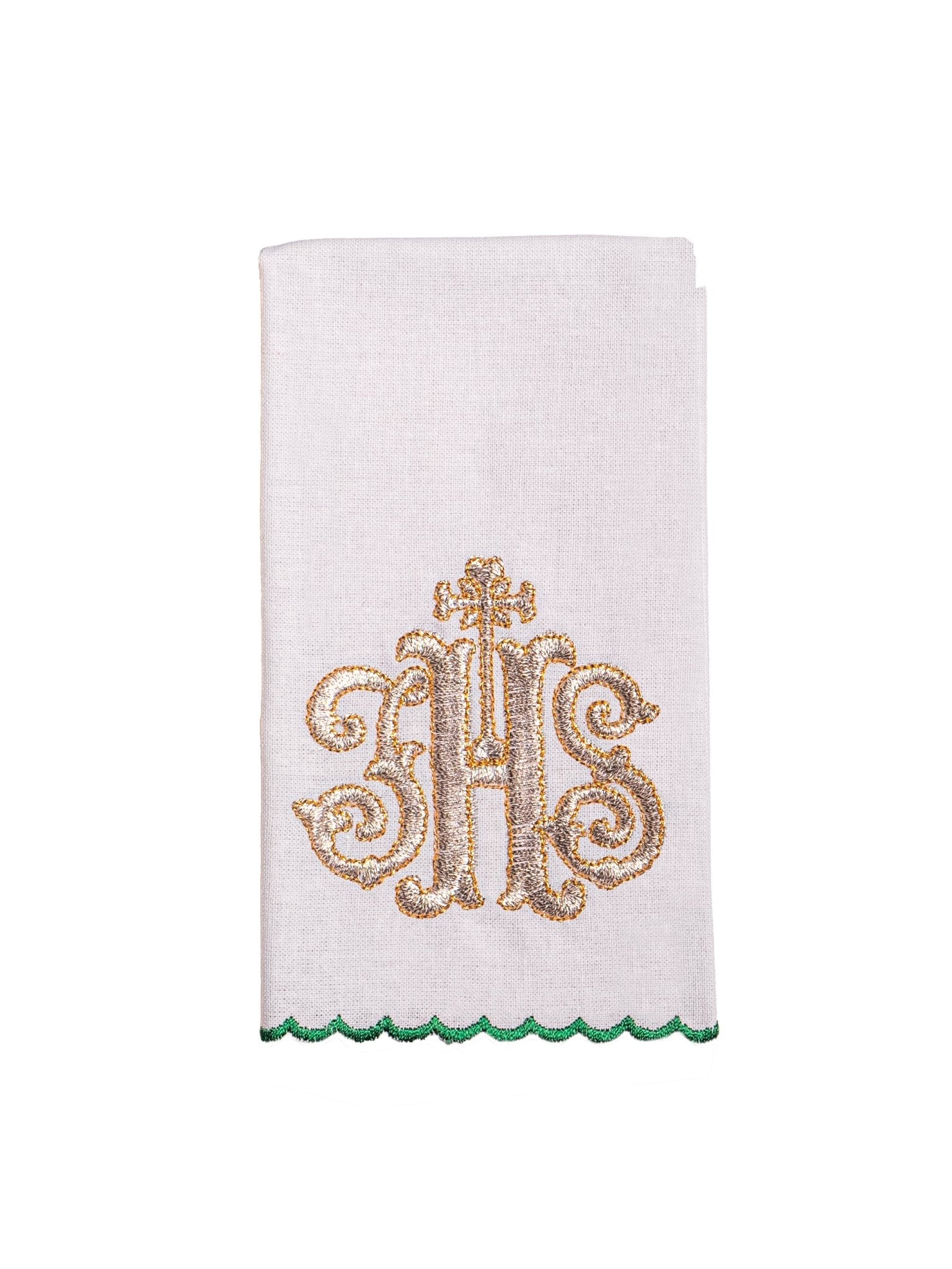 Servicio de altar bordado IHS, palia verde KK/072/01 - CASULLAS.ES