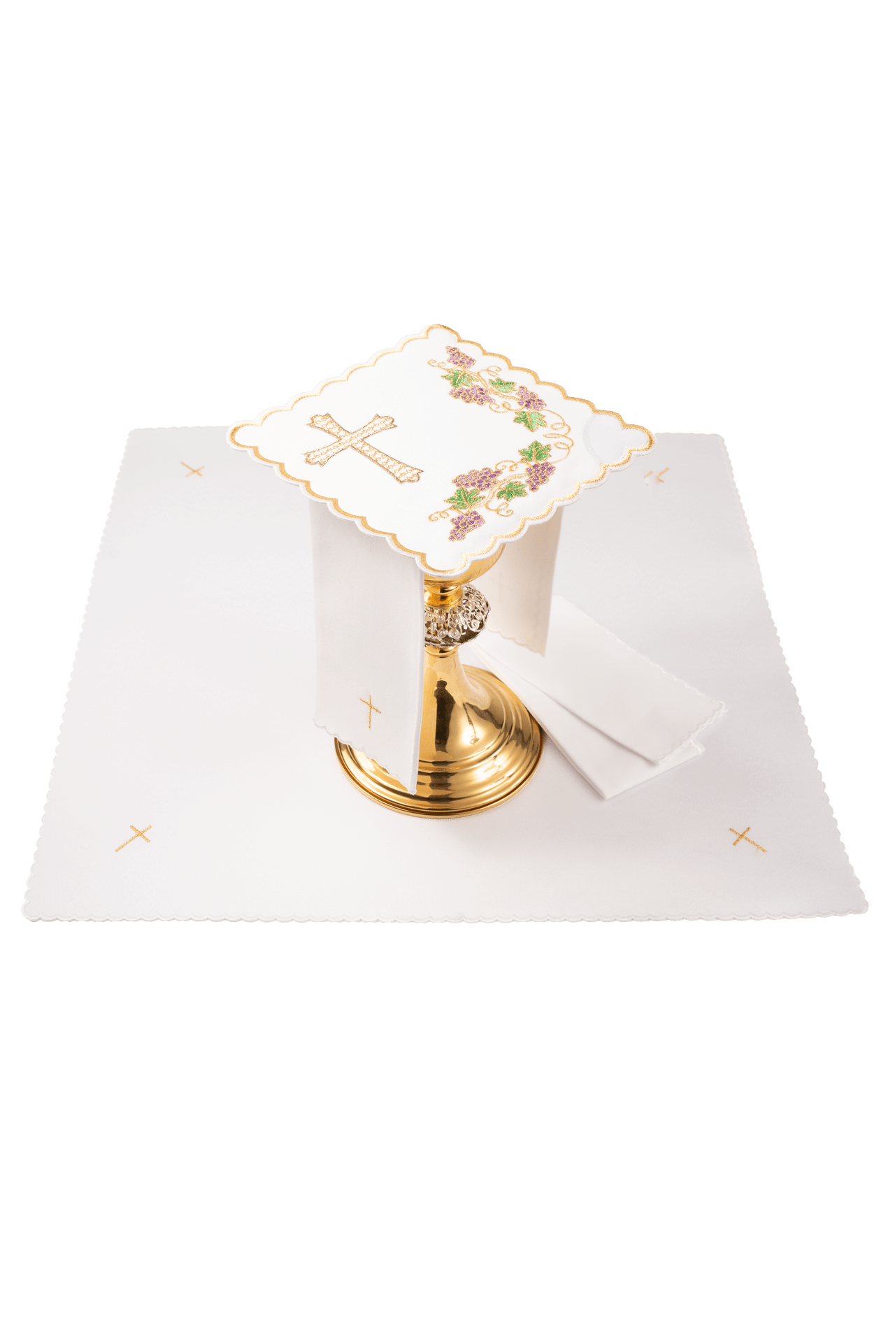 Servicio de altar con motivo de vid y cruz KDT/5073/04 - CASULLAS.ES