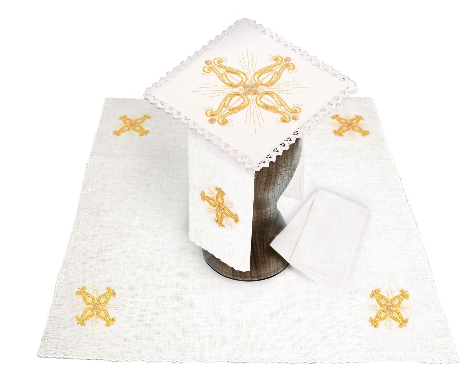 Servicio de altar de lino con bordado eucarístico KKL/095/04/LEN - CASULLAS.ES