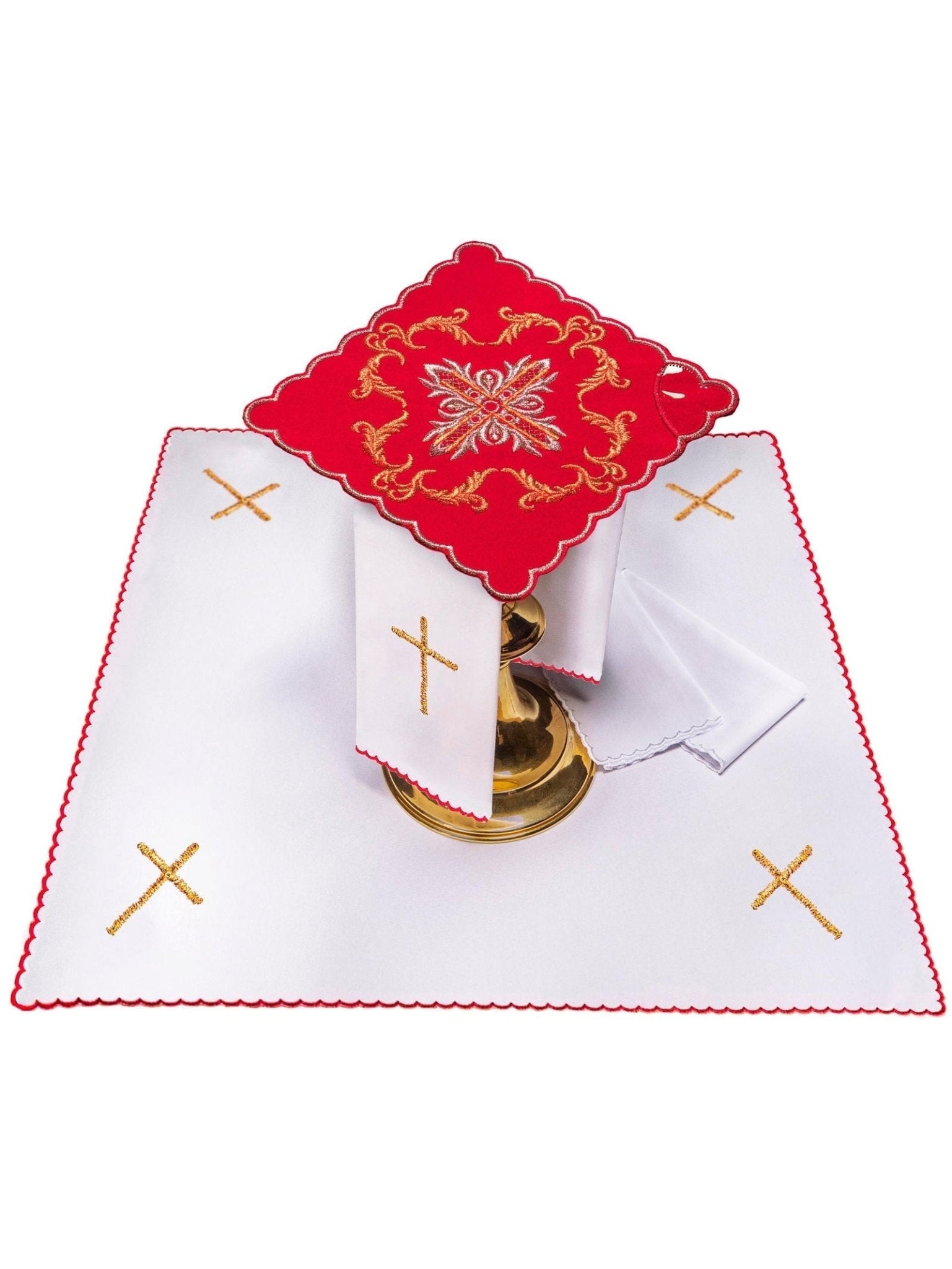 Servicio de altar rojo con cruz bordada KK/151/02 - CASULLAS.ES